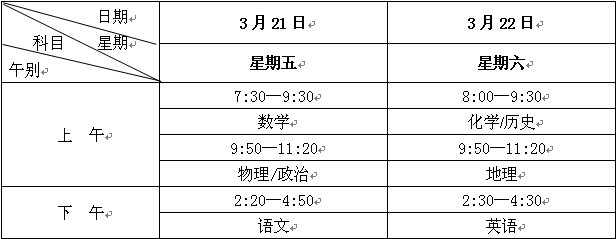 福建西山学校高中2013—2014学年第二学期3月月考时间表